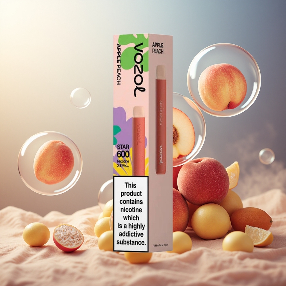 Partihandel Sverige VOZOL STAR 600 Engångs Vape Äpple Persika Mesh Coil 2ML 600 Puffar