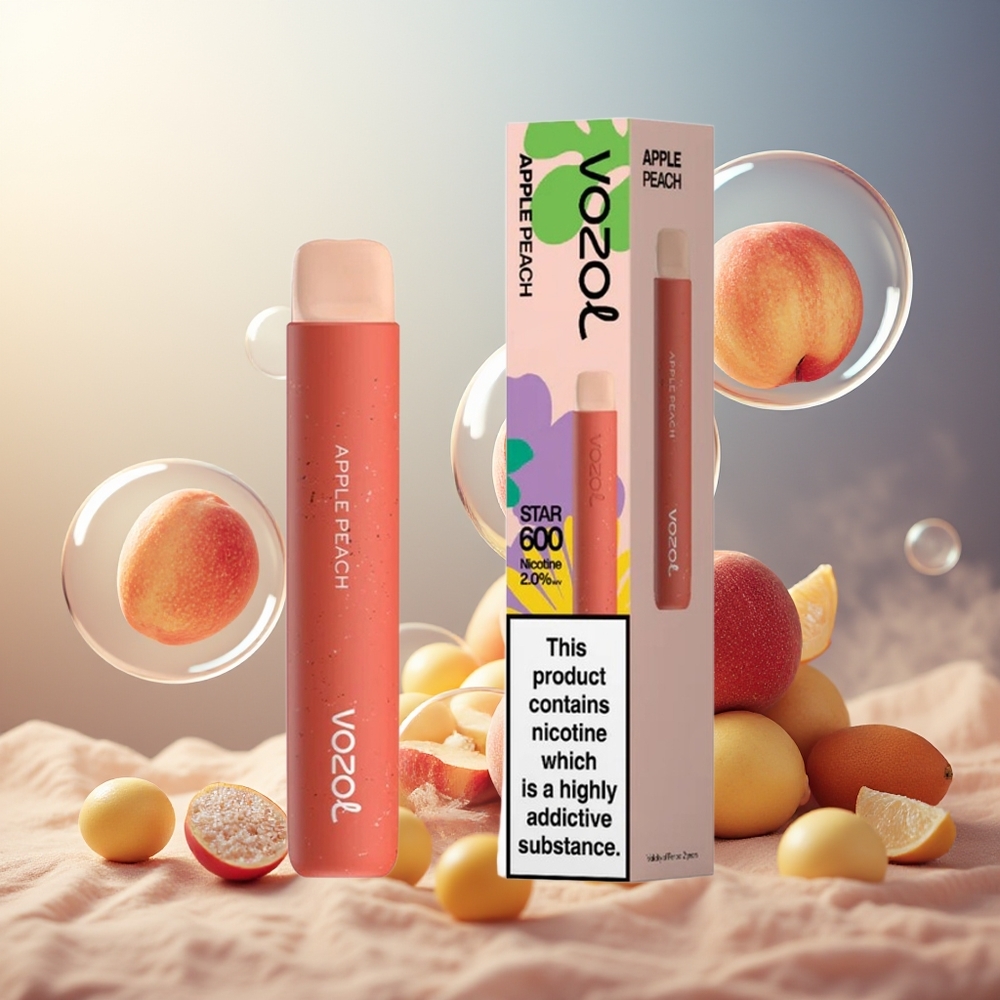 Partihandel Sverige VOZOL STAR 600 Engångs Vape Äpple Persika Mesh Coil 2ML 600 Puffar