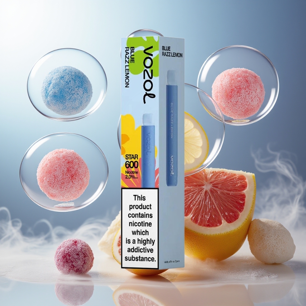 Partihandel Sverige VOZOL STAR 600 Mesh PCR 2ML Blå Hallon Citron