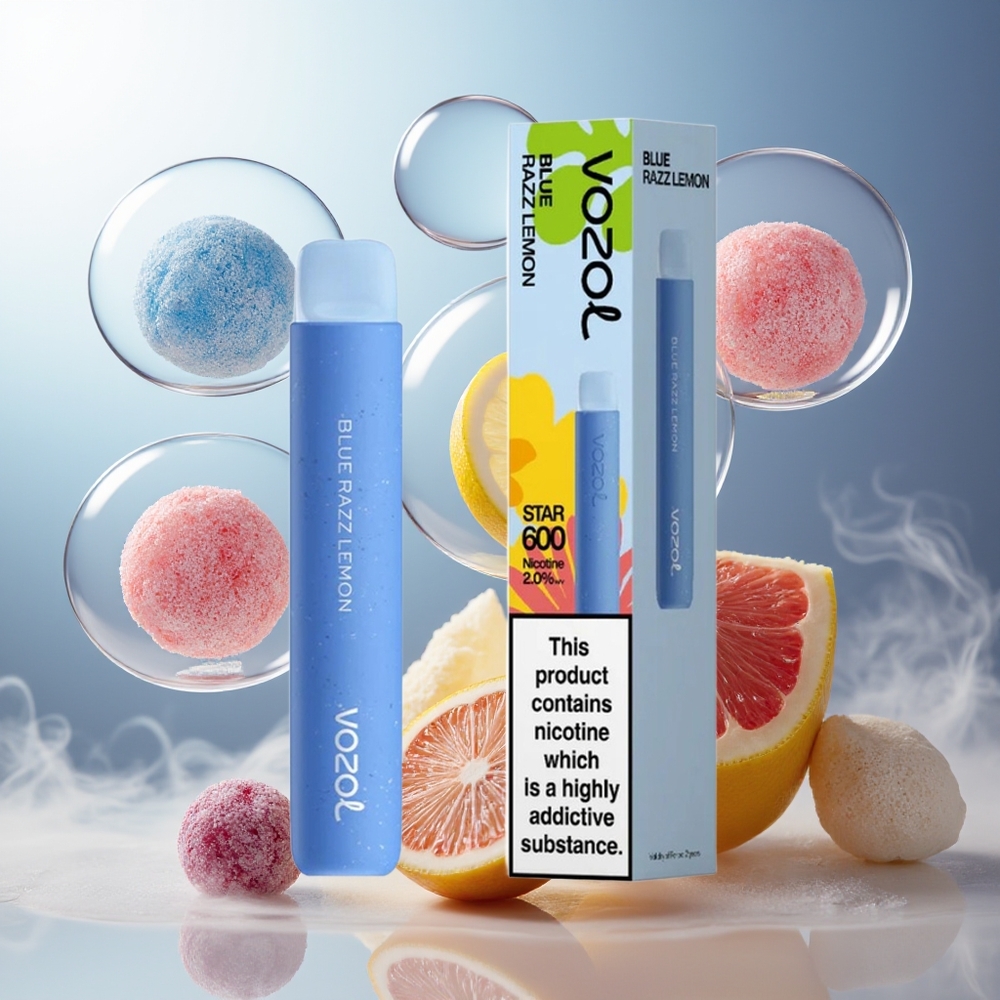 Partihandel Sverige VOZOL STAR 600 Mesh PCR 2ML Blå Hallon Citron