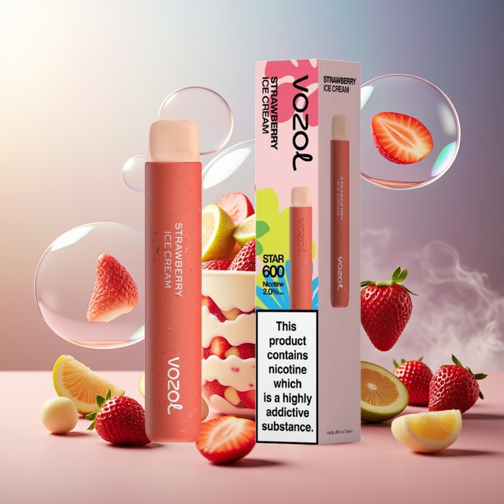 Partihandel Sverige VOZOL STAR 600 puffar Jordgubb Glass 2ML 500mAh