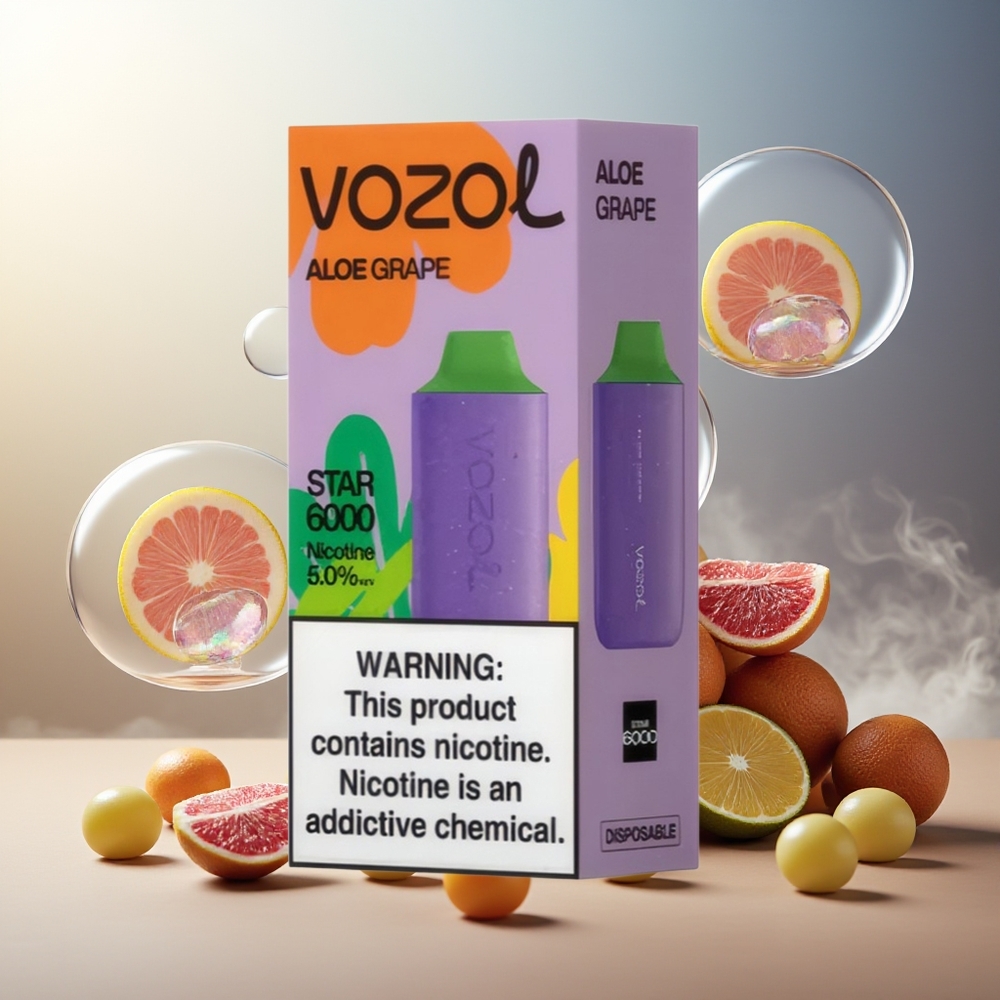 Partihandel Sverige VOZOL STAR 6000 Engångs Aloe Druva 14ML Typ-C 500mAh 6000 Puffar