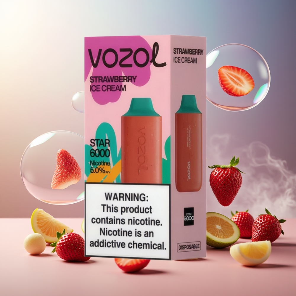 Partihandel Sverige VOZOL STAR 6000 Jordgubbglass 65% PCR Typ-C 14ML 500mAh 50mg