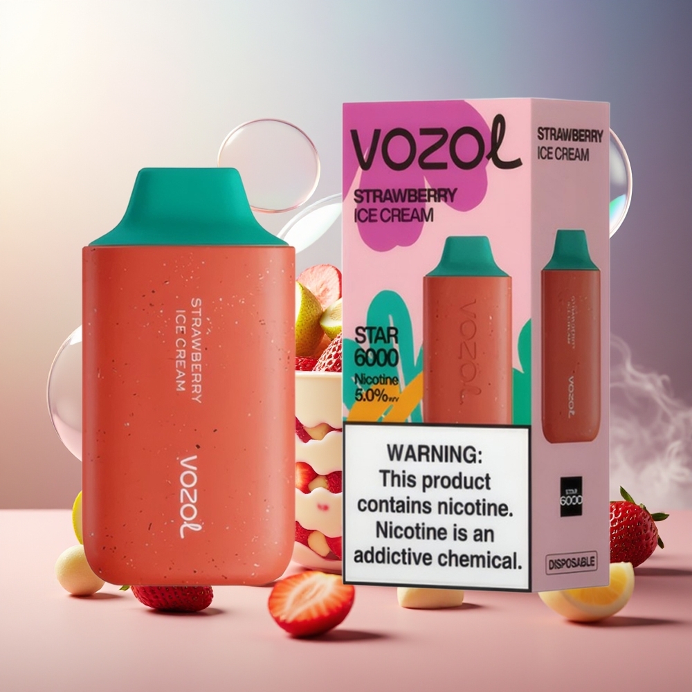 Partihandel Sverige VOZOL STAR 6000 Jordgubbglass 65% PCR Typ-C 14ML 500mAh 50mg