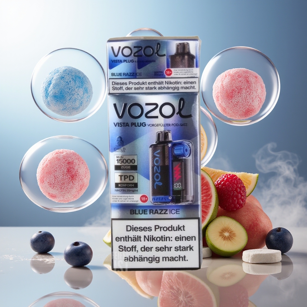 Partihandel Sverige VOZOL VISTA PLUG 6000/10000 Engångs Vape Blå Hallon Is 4-Watts LED