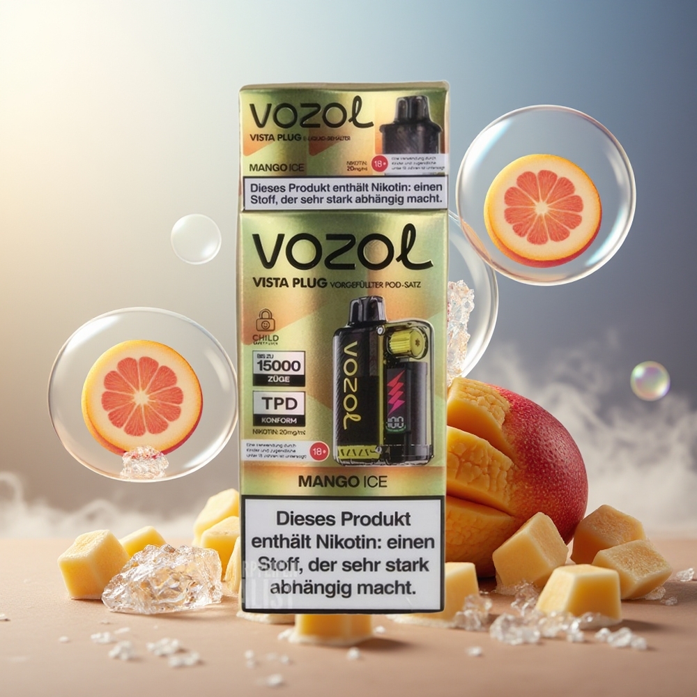 Partihandel Sverige VOZOL VISTA PLUG 6000/10000 Engångs Vape Mango Is 4-Wattskontroll Synlig E-Vätska