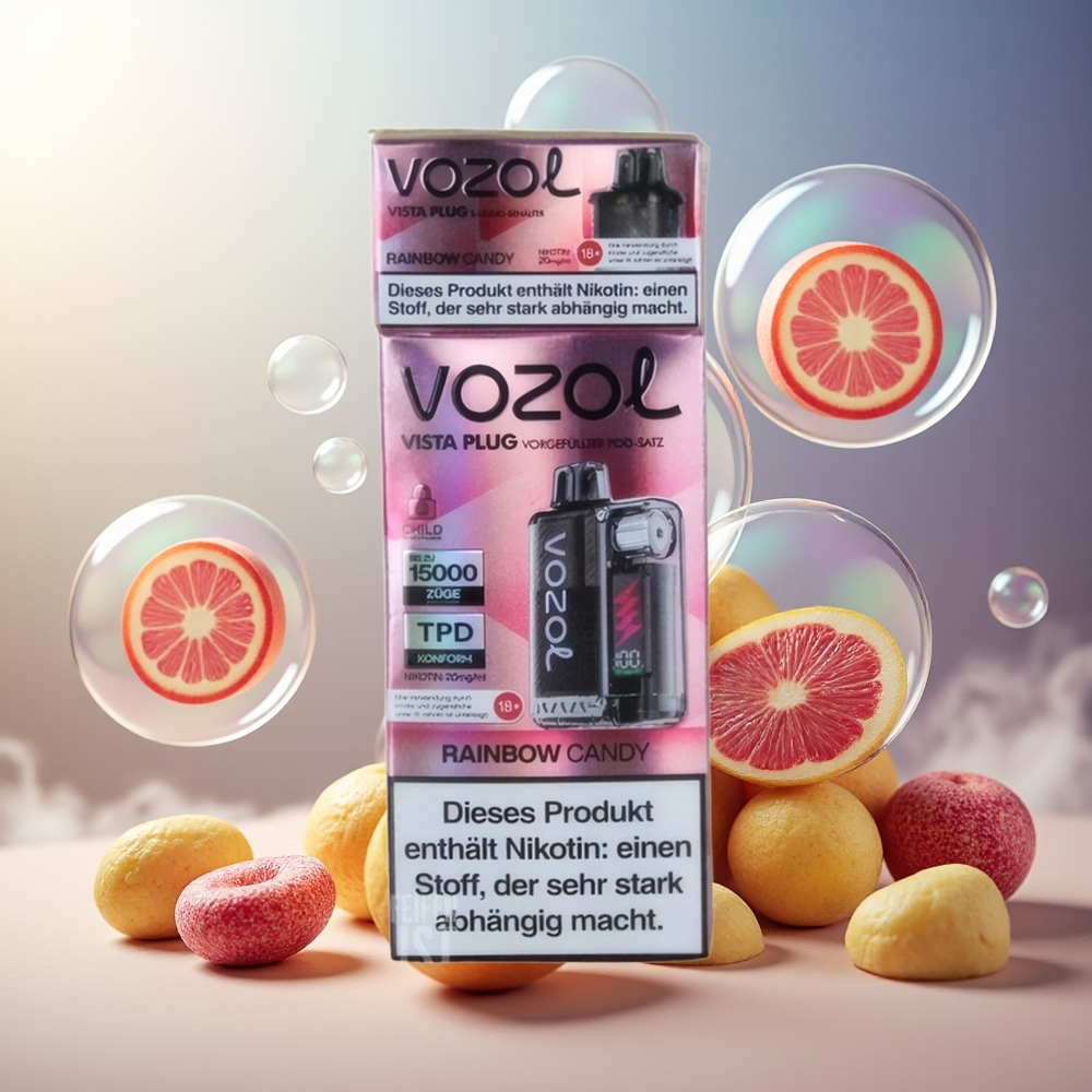 Partihandel Sverige VOZOL VISTA PLUG 6000/10000 Engångs Vape Regnbågsgodis 26 Smaker 360° Smakfrihet 4-Wattkontroll Synlig E-Vätska 650mAh 0/20mg/ml